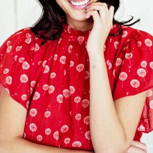 Trovata Red Floral Puff-Sleeve Blouse